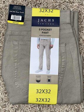 Jachs New York Men’s Twill 5-Pocket Pants Tan, Size 32x32 (New)